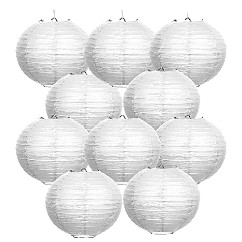 WIRESTER 10 Pack Lanterns (10 Inch) Tissue Paper Decorations for Wedding, Party, Birthday, Baby Shower - White