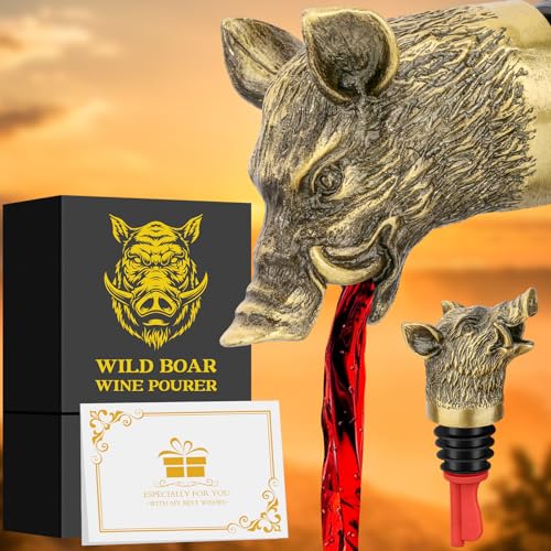 LULLEA Wild Boar Head 2-In-1 Wine Aerator Bottle Pourer and Stopper for Men Women, Hunting Gifts for Hunters, Liquor Bottle Pourers Spout for Alcohol Spirits, Wine Gifts Accessories