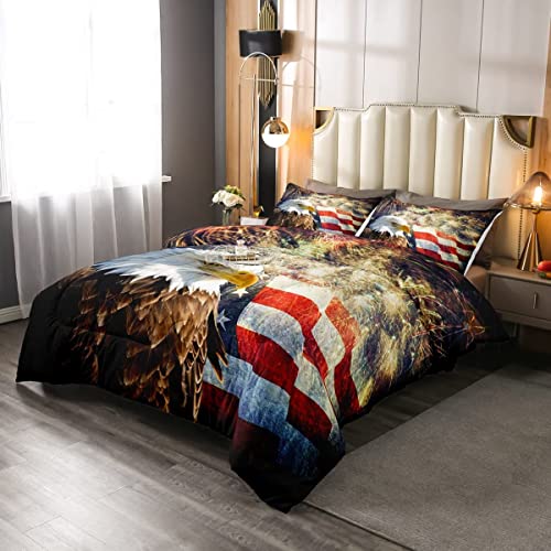Erosebridal American Flag Comforter Eagle Room Decorative Comforter Set King Size Firework Bedding Set Wildlife Animal Bird Down Comforter Soft Lightweight Quilt Set With 2 Pillowcases #TOP1