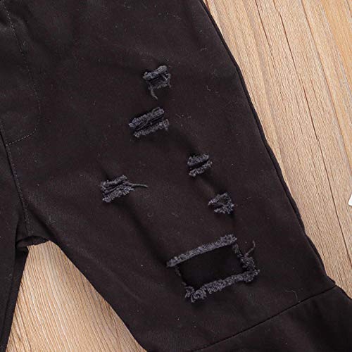 Toddler Kids Baby Girl Bell Bottom Denim Jeans Flare Pants Ripped Leggings Trousers Tie Dye Print Clothes Outfits (Black& Ripped,4-5T)
