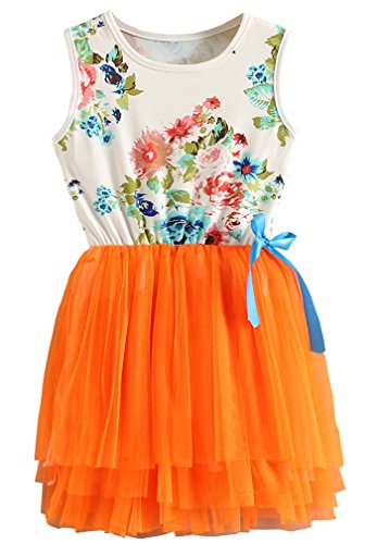 Niyage Little Girls Sleeveless Floral Princess Dress Tulle Tutu Sundress