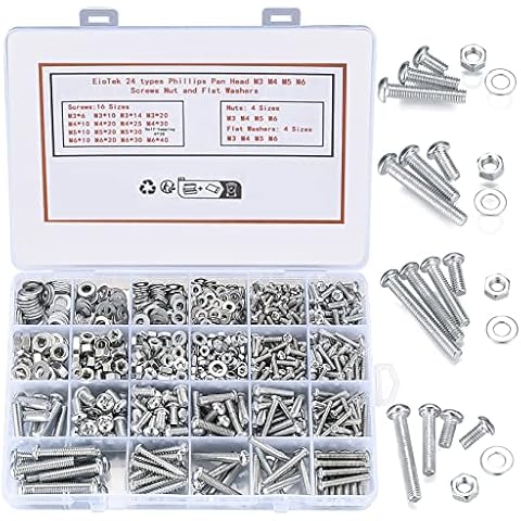 Juego de 1080 Piezas de Tornillos, Tuercas y Arandelas con Cabeza Hexagonal Plana y Autorroscantes Cover