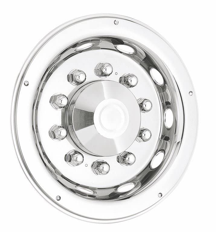 KRAM-TRUCK 22,5" coprimozzi decorativi per autocarri Set di 2 pezzi in acciaio inox cromato Comaptibile con DAF MAN Scania Volvo Renault Mercedes Iveco Ford Posteriore 524R