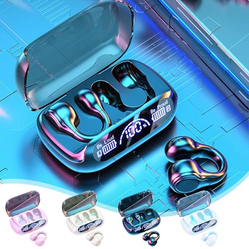 Clip on Earbuds Open Ear Wireless Bluetooth Headphones with Charging Case Earphones for Running Workout for Women Men Lightweight Comfort Clip Wireless Earbuds (Black)