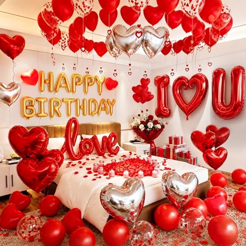 36in I Love You Balloons for Her/Him 663pcs Happy Birthday Decorations with Rose Petals Heart Hanging for Valentine Birthday Bedroom Hotel Room Happy Anniversary Romantic Special Night Decorations