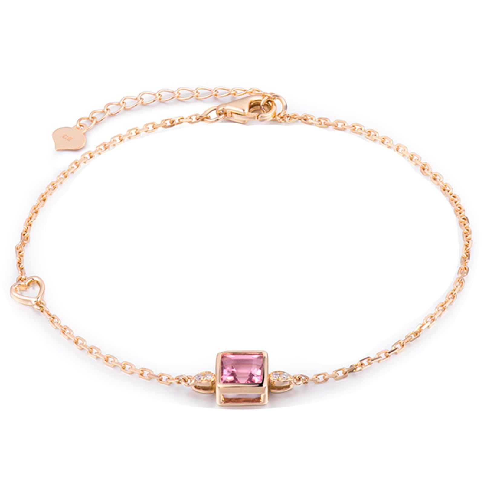 Bransoletki dla kobiet różowe złoto 18k/14k/9k, czerwony turmalin bransoletki 0,77 ct regulowane 6,3 do 18 cm + 3,8 cm długość z diamentem, damska część biżuteria delikatna