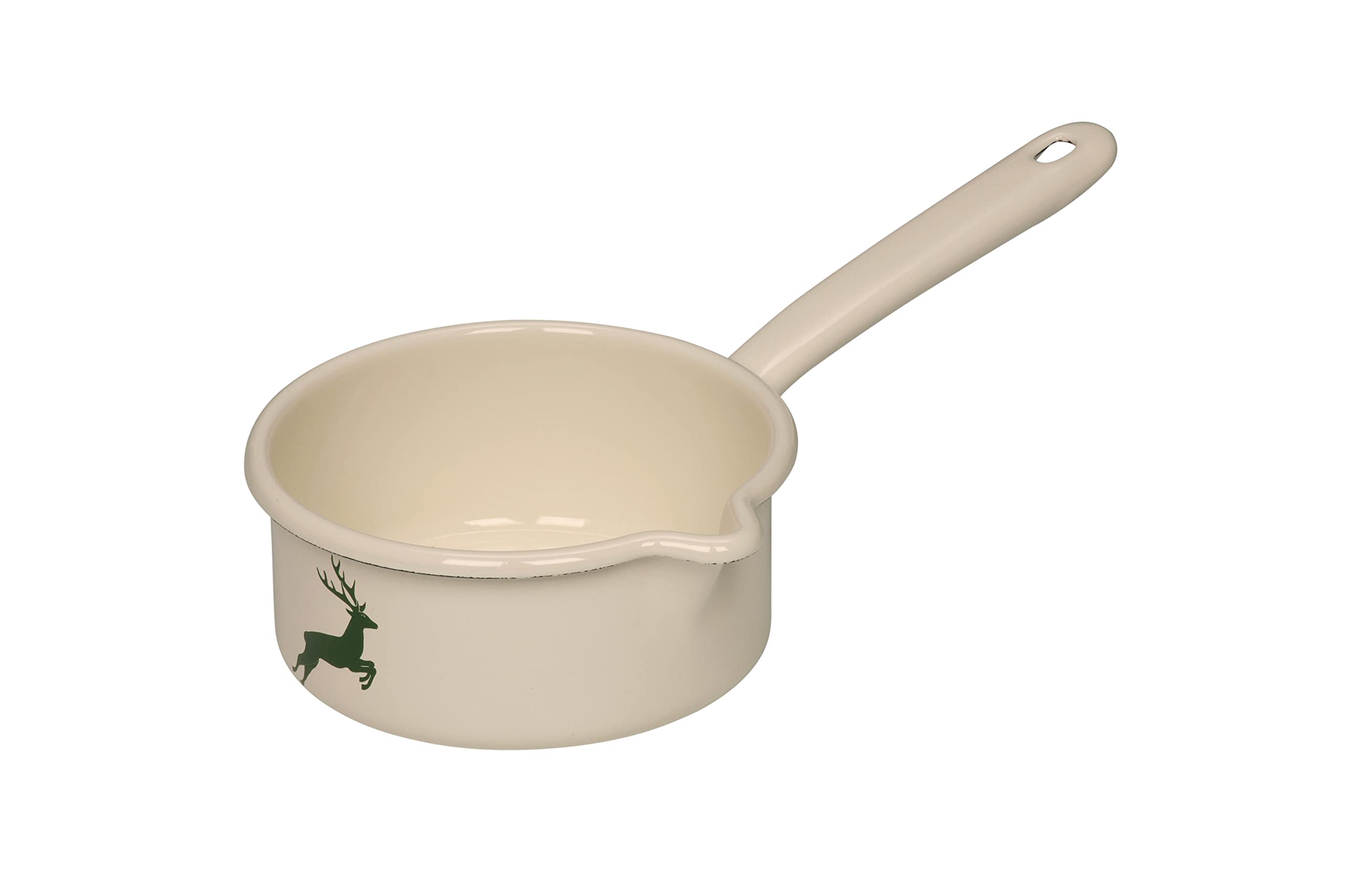 Riess, 0285-111, snavelpot met steel 12 cm, 1 l, speciale editie natuurlijk groen donker, diameter 12 cm, hoogte 13,7 cm, inhoud 1,0 liter, email, groen, inductie