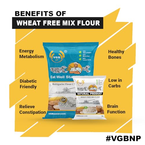 Image of Vasani G Wheat-Free Multi Millet Flour | Mix Grain Atta with Bajra, Jowar, Ragi, Maize, Barley & Kala Chana | Multi Grain | Gluten-Free Atta | No Wheat Flour - 500g