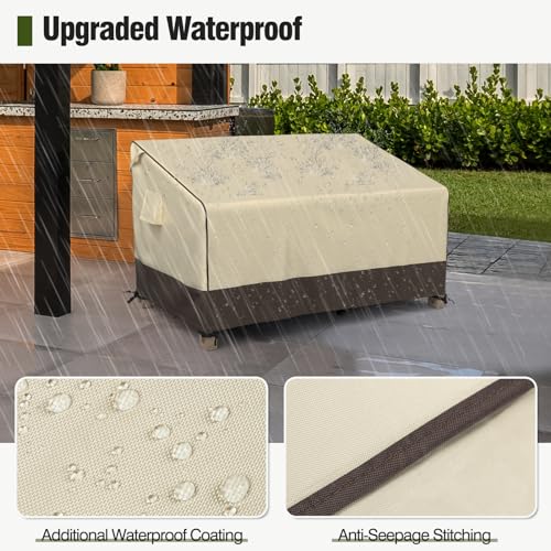 MR. COVER Outdoor Couch Cover Waterproof, Patio Furniture Covers for 2-Seater Couch, Fits up to 60"W x 35"D x 35"H, Moisture-proof & UV-protection, Brown & Khaki