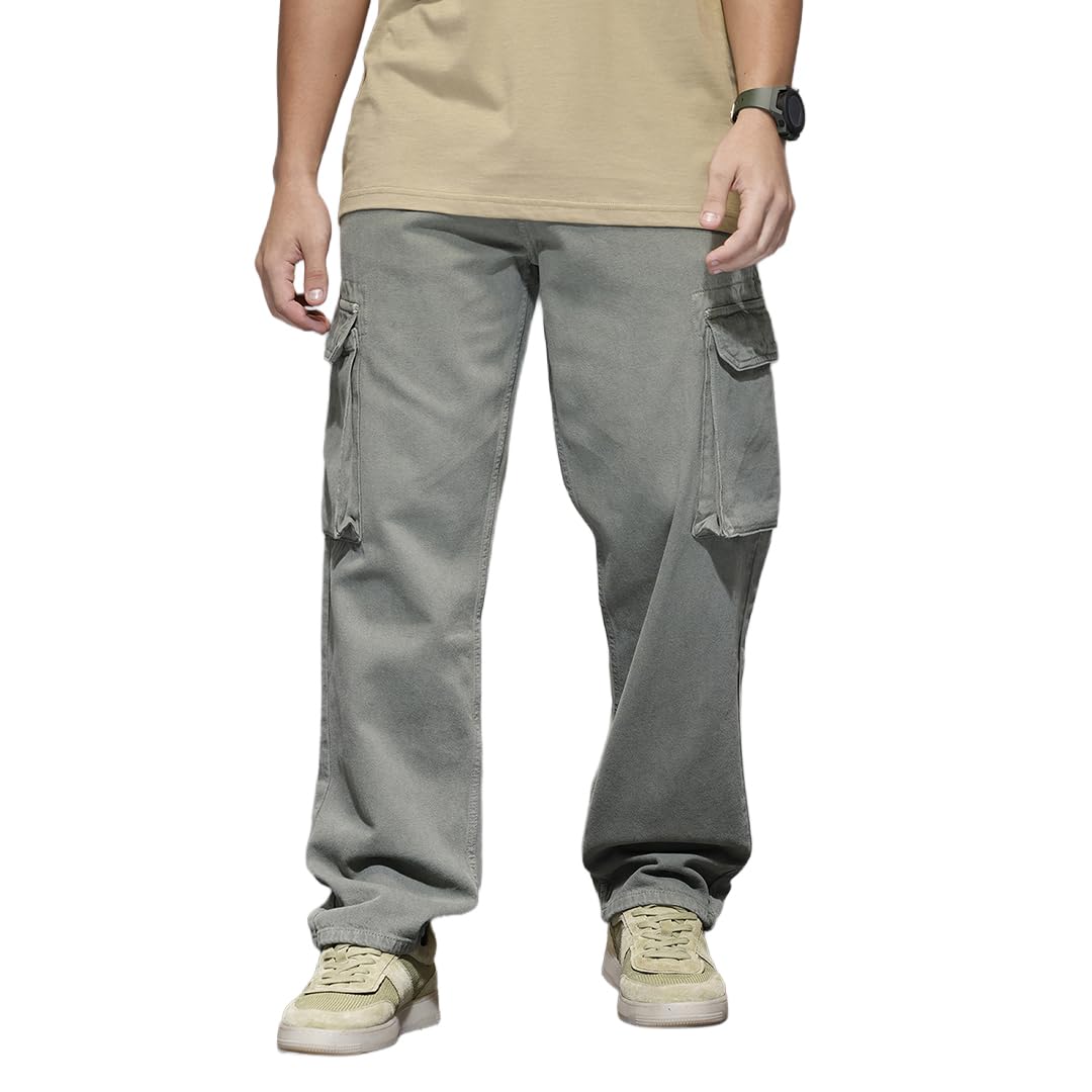 wrogn Men's Pure Cotton Cargo Trousers | Solid | Loose Fit-picture-38