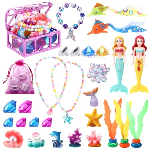 Jouets au trésor de pirate et sirène phosphorescents pour jeux sous-marins