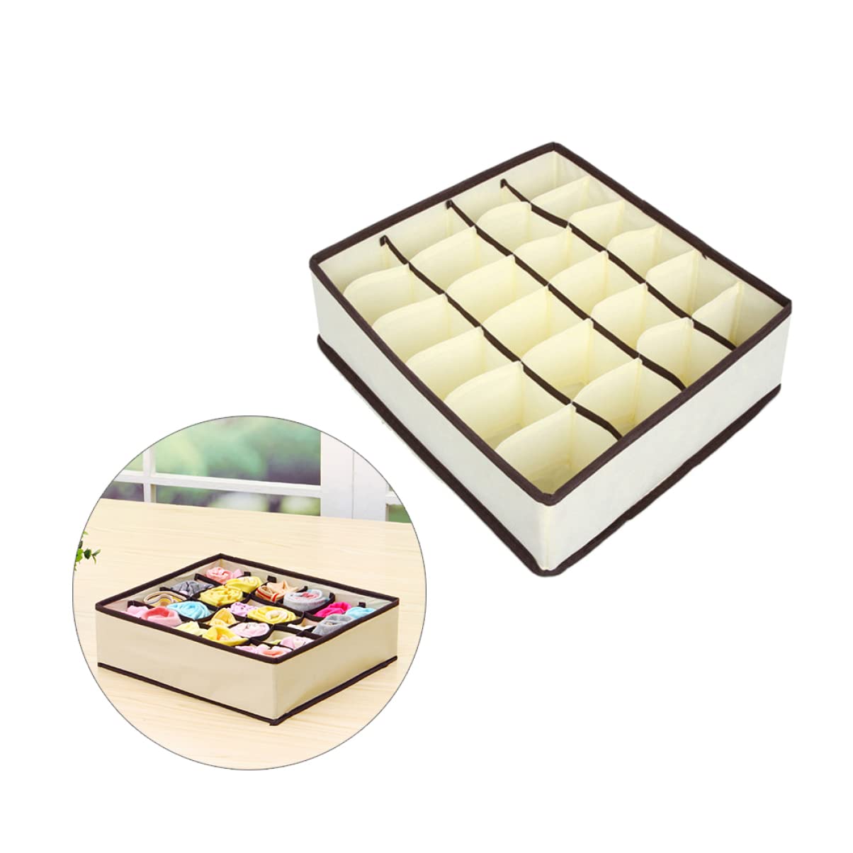 Alipis Organizzatore Cassetto Intimo Beige Non Tessuto 3 Pezzi | 24 Scomparti, Divisore per Spazio Ordinato, Adatto a Piccoli Gadget e Biancheria