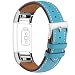 iGK Leather Replacement Bands Compatible for Fitbit Charge 2, Genuine Leather Wristbands New Blue with Metal Connectors