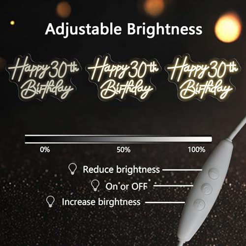 Image of Happy 30th Birthday Neon Sign For Birthday Party16.5 inch*10.5 inch Neon Happy Birthday Led Neon Light For Party Backdrop Wall Decor With Dimmable Switch Birthday Light Up Sign Birthday Gift