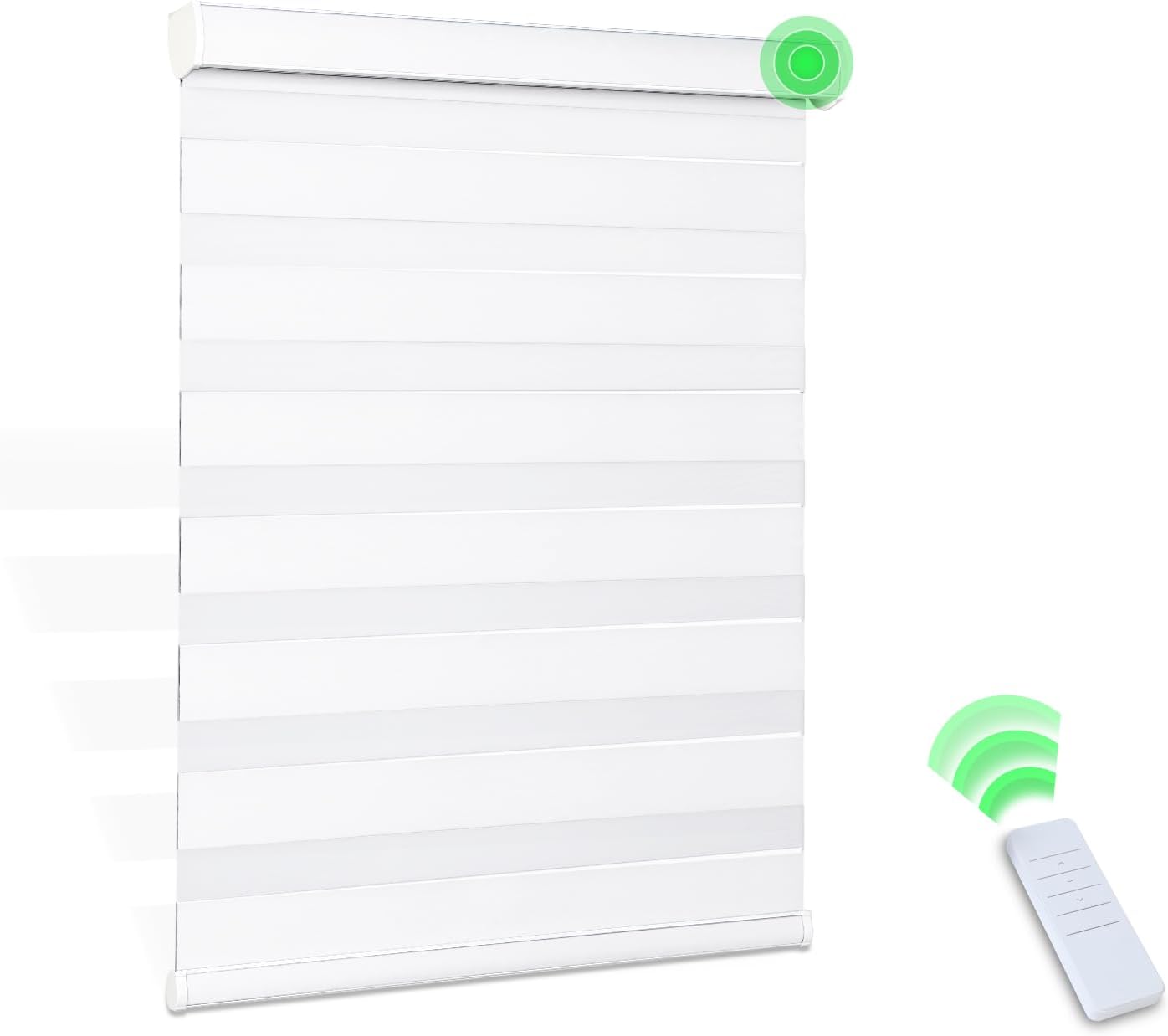 Motorized Zebra Blinds for Windows Cordless Blackout, Custom Blinds Smart Remote Control Day and Night Horizontal Zebra Shades, Room Darkening Blinds (White)