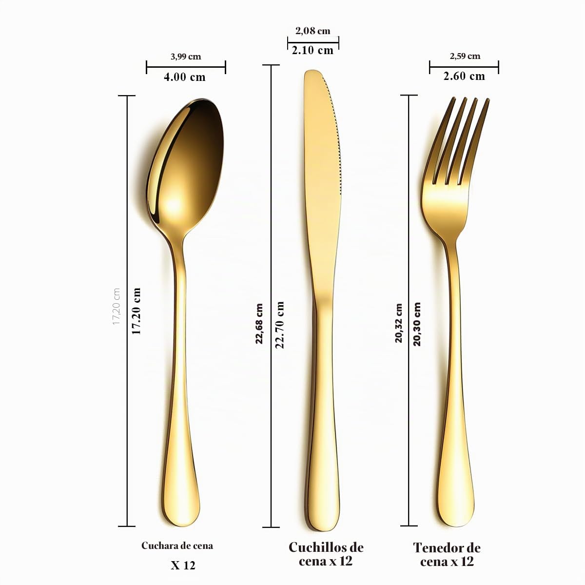 Juego de cubiertos de oro 36 piezas Servicio para 12, cuchillos de acero inoxidable juego de tenedores de cuchara para boda, fiestas, vísperas, hogar, regalo para Acción de Gracias
