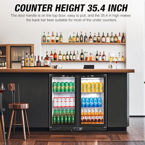 Image of Beverage Refrigerator Under Counter, Back Bar Cooler with 2 Glass Door, Commercial Display Fridge 35.42 Inch Wide 7.4 Cu.Ft, Drink Fridge for Beer Soda Wine, Beverage Cooler for Kitchen Shop Bar
