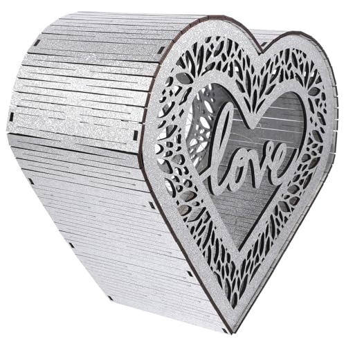 KOMBIUDA Heart-shaped Wooden Card Box for Weddings Rustic Greeting Card Holder for Reception Decor and Keepsakes for Bridal Showers and Engagements
