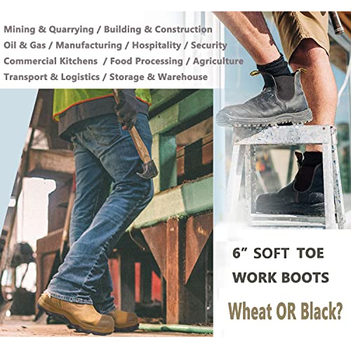 DIIG Work Boots for Men, Soft Toe Waterproof Working Boots, Slip Resistant Anti-Static Slip-on Safety Working Shoes 8 9 10 11 12 13 (TAN/802EE, 9.5) - Thumbnail 6