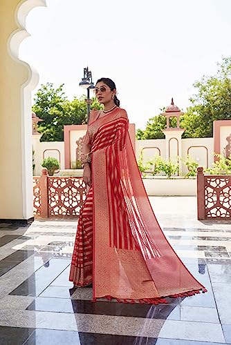 Image of Vardha Women's Banarasi Georgette Saree with Unstitched Blouse Piece - Gold Zari Woven Work Sarees for Wedding (Vritika)