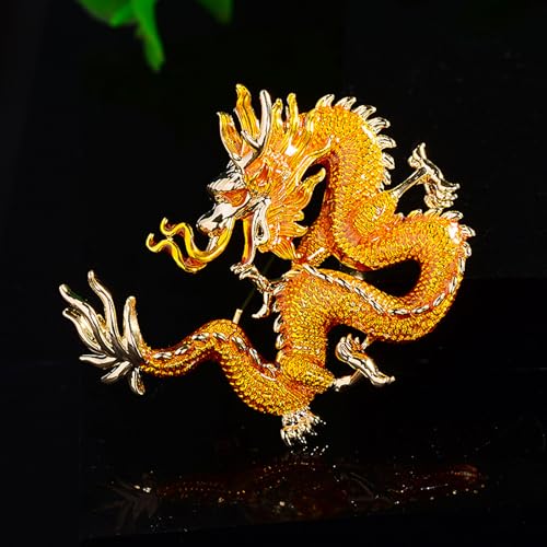 Image of Gold Dragon Brooch Pins for Women & Men - Chinese Dragon Shawl Clips & Suit Tie Pins