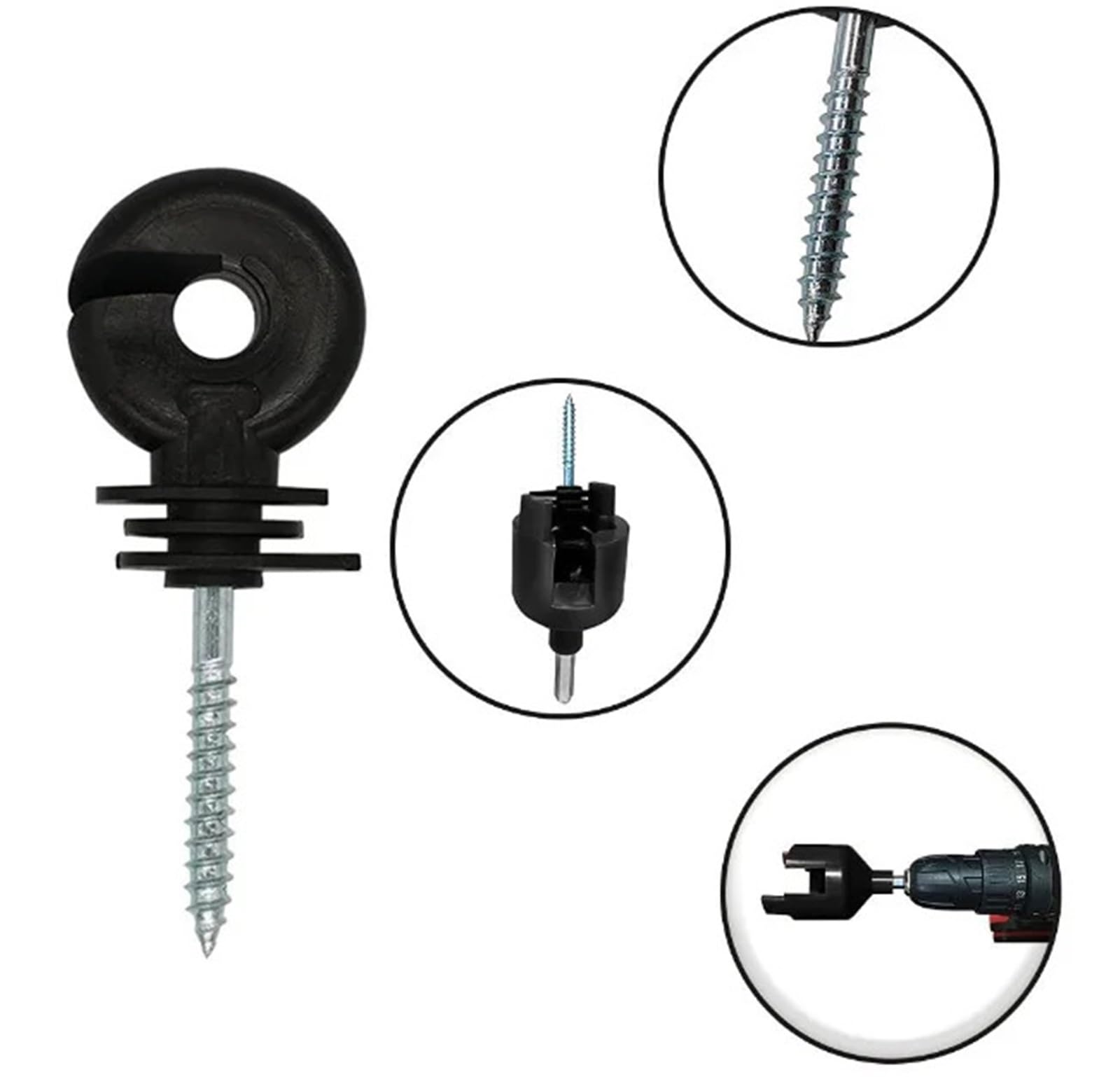 Anillo Aislador Aisladores Anillo atornillable for valla aislante de enrejado eléctrico negro for cría animales en jardines agrícolas(30pcs)