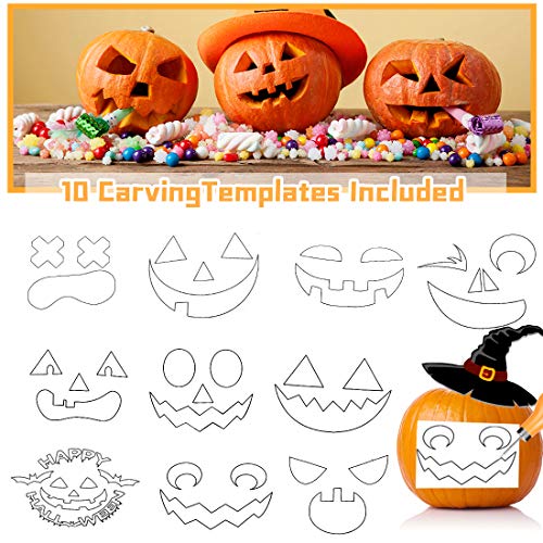 O-Kinee pompoensnijset voor Halloween, 6 stuks gereedschap van roestvrij staal met 10 snijsjablonen voor pompoen… - Image 5