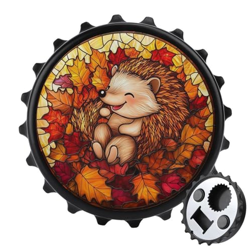 Apribottiglie rotondo a forma di riccio con foglie autunnali, calamite per frigorifero, birra, apribottiglie, per frigorifero, cucina, ufficio