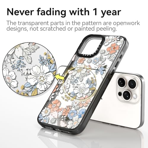 Coque iPhone 13 Pro antichoc esthétique rigide durable noire fleur