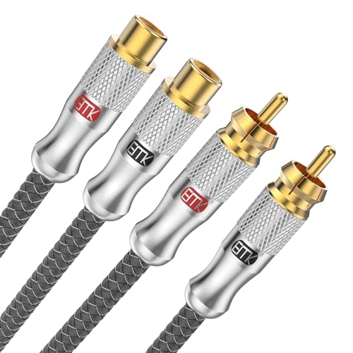 EMK Cable de extensión 2RCA, cable de extensión de 2RCA macho a 2RCA hembra, cable de extensión de audio estéreo resistente chapado en oro para cine en casa (6 pies, plateado)