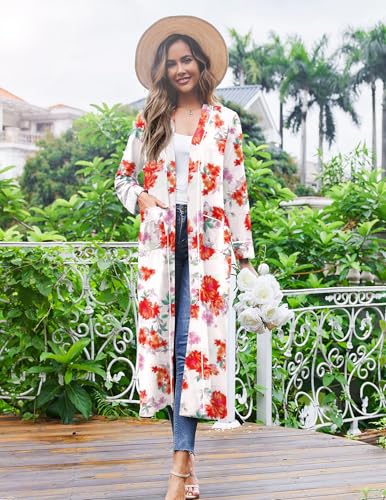 Image of Ekouaer Women Kimono Robes Full Length Knit Bathrobe Lightweight Soft Sleepwear V-neck Casual Ladies Loungewear S-XXL
