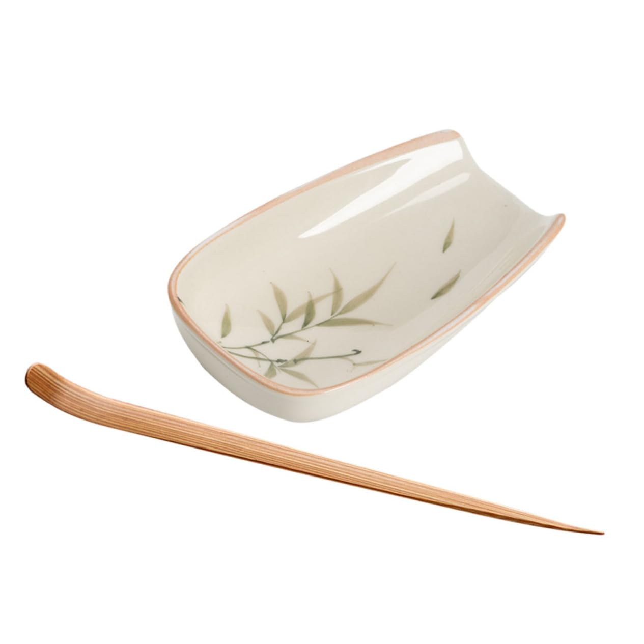 OHPHCALL 1 Set Tea Accessories Porcelain Scoops Tea Spoon Coffee Dosing Cup Loose Tea Holder Tea Leaf Holder Coffee Bean Plate Grain Scoop Plate for Coffee Bean Tea Leaf Scoop Tea Tray Wood