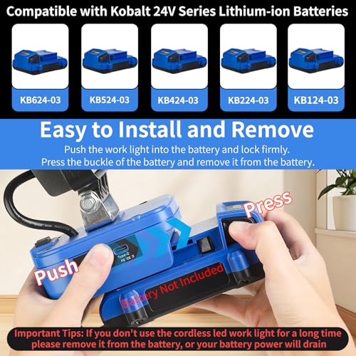 Image of Portable LED Work Light Compatible with Kobalt 24V Battery, 48W 4200LM Cordless Flood Lights with USB & Type-C, Low Voltage Protection, for Job Site Lighting, Camping Outdoor (No Battery)