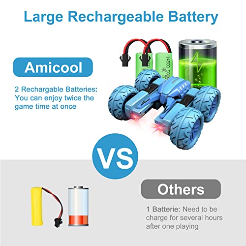 Amicool Remote Control Car Boy Hobby Rc Car Stunt Car With Headlight Electric 4Wd 2.4Ghz Double Side Rotating Race Vehicle 360° Flips Offroad Kids Toy Cars For Boys Girls 6+ Years Birthday Xmas Gift #TOP2
