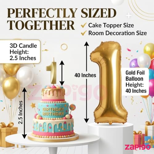 Image of Balloonistics Gold 40-Inch Foil Number 5 Balloon with Matching Number Candle - Combo Set for 5th Birthday, Anniversary, Party Decoration, Photo Booth Backdrop