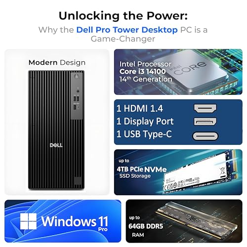 Image of Dell Pro Tower Desktop Computer, Next Gen OptiPlex, 14th Gen Intel i3-14100 (4-Core), 32GB DDR5 RAM, 1TB PCIe SSD, Windows 11 Pro - Reliable Essential Desktop for Small Business & Home Office
