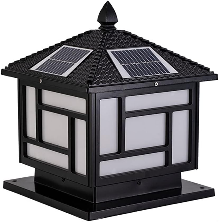 Outdoor Solar Post Lantern Lamp Light,European Style Garden Aluminum Housing Column Lamp,LED Waterproof Warm White Gate Bollard Pillar Light,Exterior Pedestal Stigma Lantern,for Wood Fence,Deck