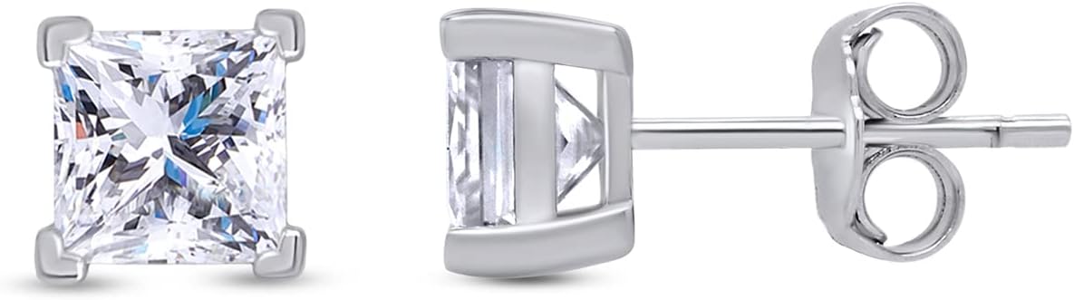 SAVEARTH DIAMONDS 4-Prong Solitaire Style,3.5MM To 5.5MM Princess Lab Created Moissanite Diamond Stud Earrings For Womens In 18K Gold Over Sterling Silver(D Color, VVS1 Clarity, 0.50 Cttw to 2 Cttw)