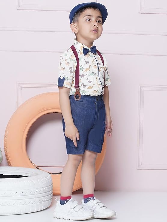 Image of AJ DEZINES Kids Casual Wear Clothing Cotton Shirt Short Set For Boys