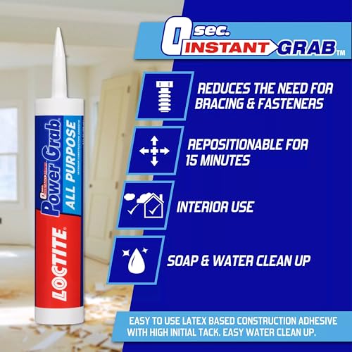 Image of Loctite Power Grab Express All Purpose Construction Adhesive, 9 fl oz Cartridge, 12 Pack - Versatile Construction Glue for Cement, Tile, Wall & More
