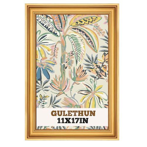 GULETHUN 11x17 Frame Transitional Modern Design Picture Frames 11 by 17 Rustic Poster Frame for Home Decor Gold Vintage Photo Frame Horizontal or Vertical Display Choose Size & Color