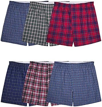 Fruit of the Loom Men's Tag-Free Boxer Shorts (Knit & Woven), Woven-6 Pack-Assorted Colors, Large