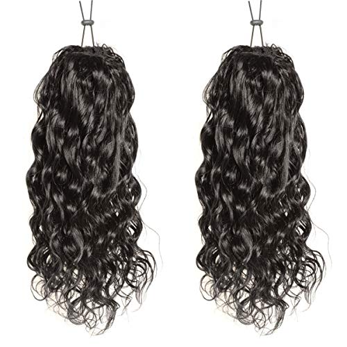 WENYU Natural Wave Human Hair Drawstring Ponytail For Black Women 8A Brazilian Natural Curly Clip In Long Ponytail Extension Human Hair Pieces Natural Water Wave Wet and Wavy Natural Black 12 Inch100g