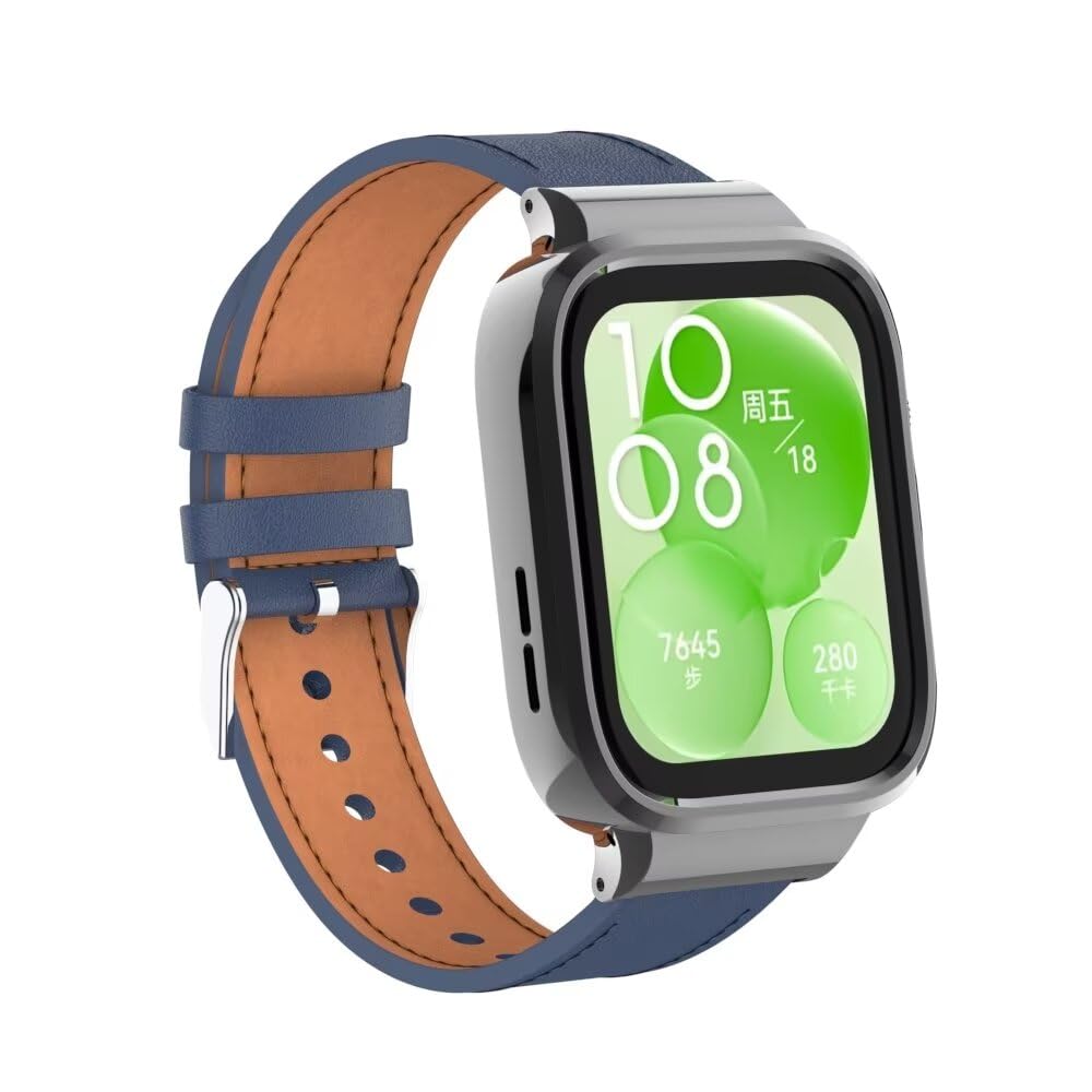 nuosiweilang Bracelet Compatible with Huawei Watch Fit 3 Strap,Replacement Band Leather Watchband Accessories for Huawei Watch Fit3 Smartwatch Blue - Image 2