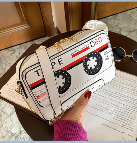 Sister Amy® Retro Tape-Strap Crossbody Bag Women's PU Evening Clutch Shoulder Bag Radio Recorder PU Crossbody Bag3