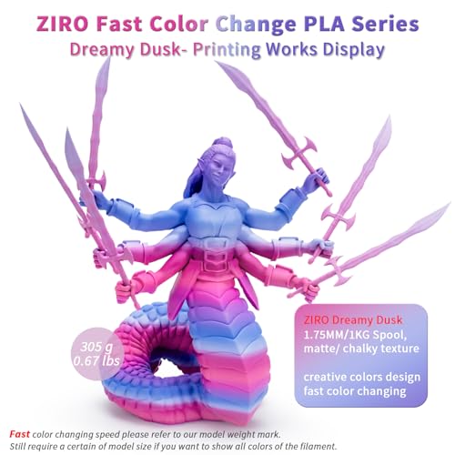 Image of ZIRO Fast Color Changing PLA, Matte Multi Colors Filament 1.75mm, Matte Rainbow 3D Printer Filament, Dimensional Accuracy + /-0.03mm, Fit Most 3D Printers, 1KG / 2.2lbs Spool, Dreamy Dusk