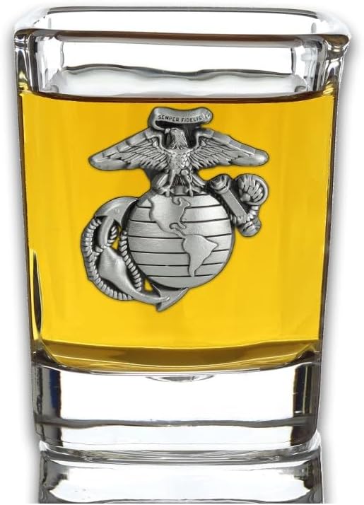Indiana Metal Craft US Marine Corps Solid Pewter EGA Emblem Shot Glass. Made in USA.