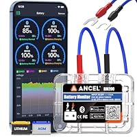 ANCEL BM200Blue Batterie Monitor für 12V Lithium(LiFePO4) & Bleibatterien(Nass,EFB,AGM,Gel), Auto Batteriewächter Bluetooth Batterietester mit Start-&Lade Test, Alarm, Record Voltage History
