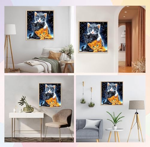 Image of QENSPE Diamond Painting Art Kits for Adults, DIY Three Kittens Full Drill Diamond Art Kits for Beginners, 5D Night Sky Round Diamond Dots Paintings Gem Crystal Crafts Home Wall Decor Gifts 30x30cm