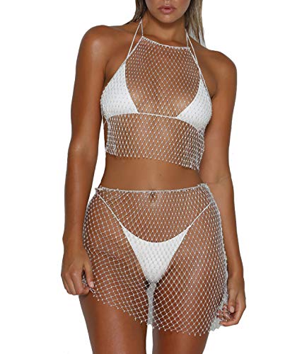 Women Rave See Through Hollow Out Rhinestone Bikini Cover Up Skirt Festival3